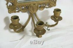 Pair of Neoclassical Bacchus Brass Bronze Beveled Mirrored Candle Wall Sconces