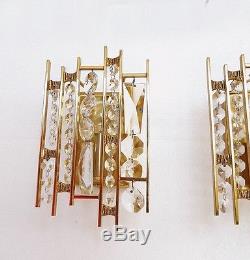 Pair of PALWA Gold Plated Crystal Glass Wall Lights / Sconces, Germany 1960's
