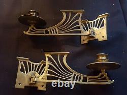 Pair of Reclaimed Antique Brass Arts & Crafts Piano Candle Wall Sconces (EER49)