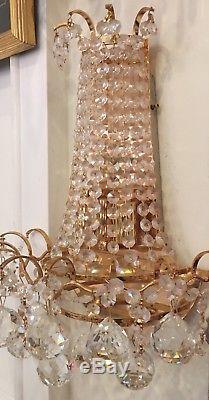 Pair of Spectacular Austrian Crystal Chandelier Wall Light Sconces