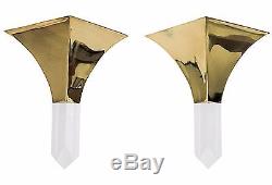 Pair of Vintage Brass & Lucite Torch Wall Sconces Diamond Cut Stems Mid-Century