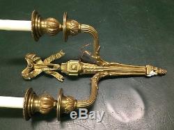 Pair of Vintage Brass Ribbon Top French Style Wall Sconces 13 1/2 Long