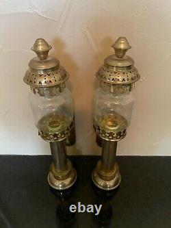 Pair of Vintage Brass Wall Sconce Train Candle Lantern Holder Railroad Nice