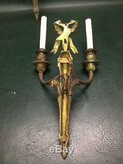 Pair of Vintage French Style Wall Sconces with Ribbon Tops 13 1/2 Long