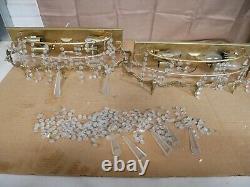 Pair of Vintage Gold Tone Wall Sconces with Crystals