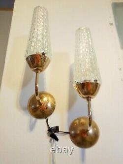 Pair of Vintage Italian Brass and Glass Wall Sconce 1950s