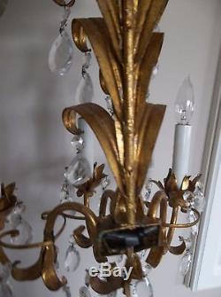 Pair of Vintage Italian Tole 3 Arm Electric Lighted Wall Sconces
