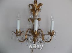 Pair of Vintage Italian Toleware 3 Arm Electric Lighted Wall Sconces