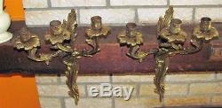 Pair of Vintage Vintage Gilt Brass Bronze Wall Sconces Candelabra Candle Rococo