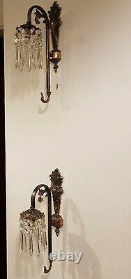 Pair of Wall Lights Rococo Baroque French Wall Down Lights with Crystal Icicles