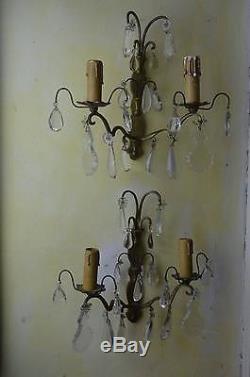 Pair of antique French wall sconces with prisms
