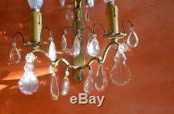 Pair of antique French wall sconces with prisms