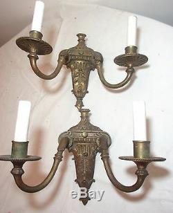 Pair of antique ornate 1800's Victorian gilt bronze electric wall sconce fixture