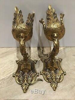 Pair of french vintage bronze wall light sconces
