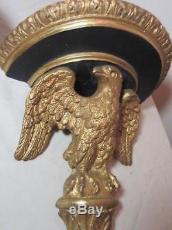 Pair of vintage gold gilded federal bald eagle figural wall shelves shelf sconce