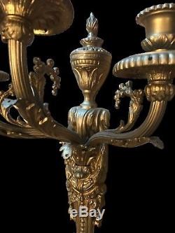 Pair of wall sconces light french gilt bronze louis XVI large 19th-20th century