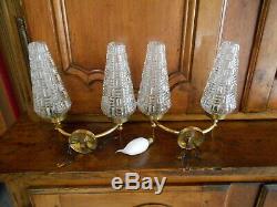 Pair vintage french brass Wall LIGHT SCONCES / hurricane shades