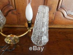 Pair vintage french brass Wall LIGHT SCONCES / hurricane shades