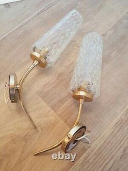 Pair vintage french brass Wall LIGHT SCONCES, mid century