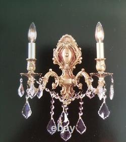 Palace Royal 2 Light French Gold Chandelier Wall Crystal Sconce