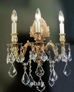 Palace Royal 3 Light French Gold Chandelier Wall Crystal Sconce