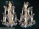 Palatial Vintage French Pendalogue Crystal Pair Brass Wall Sconces 7 light Lamp