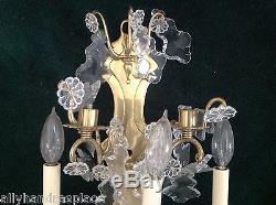 Palatial Vintage French Pendalogue Crystal Pair Brass Wall Sconces 7 light Lamp