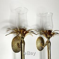 Palm Tree Brass Wall Sconces Heavy Candle Holders Hollywood Regency Decor 21