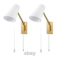 Plug-in Wall Sconces Set of 2 Swing Arm Wall Lamps with Linen Shade Golden