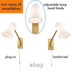 Plug-in Wall Sconces Set of 2 Swing Arm Wall Lamps with Linen Shade Golden
