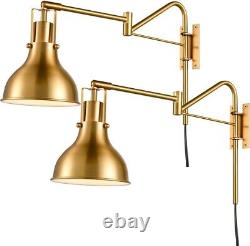 Plug in Wall Sconces Set of Two Gold Swing Arm Wall Lamp Modern Wall Mounted