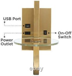 Possini Euro Tosca Plug-In Wall Lamp with Glass Shelf USB Port and Outlet