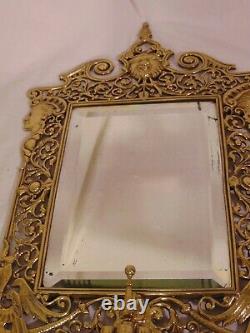 Pr Antique English Sheffield Brass Mirrored Wall Sconces Candle Holders Face