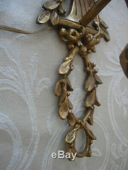 Pr. E F Caldwell Gilt Brass Single Arm Ornate Wall Sconces Gilt Bronze Antique