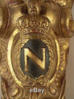 Pr Lg Gold Gilt Napoleon N Shield Medallion Wall Bracket Corbel Sconce Shelves