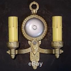 Pr. Vintage Art Deco Double Arm Cast Iron Wall Lamp Sconce Light Candle Style