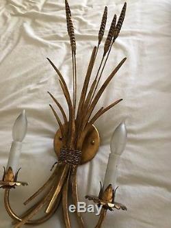 Pre-owned Tole wheat wall sconces electric, brass gold finish