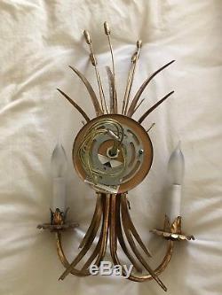 Pre-owned Tole wheat wall sconces electric, brass gold finish