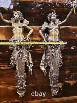 RARE 21 Angels Fairy Women Naked HEAVY Vintage Brass BRONZE Light WALL SCONCE