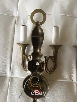 RARE 4 Chapman Vintage Brass French Hunt Horn Wall Sconces 2 Arm Candelabra