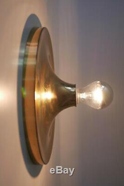 RARE Mid Century BRASS WALL LAMP Sconce CEILING LIGHT by SÖLKEN, GERMANY Ø 28 cm