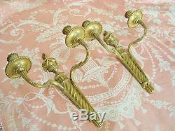RARE PAIR ANTIQUE FRENCH EMPIRE CANDLE SCONCES WALL LIGHTS 19th Century bronze