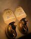 REWIRED Pair Antique Vtg Art Deco Glass Wall Sconces Hollywood Regency Gold Blue