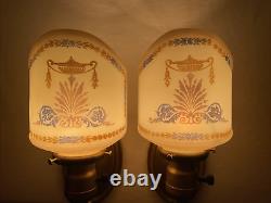 REWIRED Pair Antique Vtg Art Deco Glass Wall Sconces Hollywood Regency Gold Blue