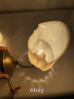 REWIRED Pair Antique Vtg Art Deco Glass Wall Sconces Hollywood Regency Gold Blue