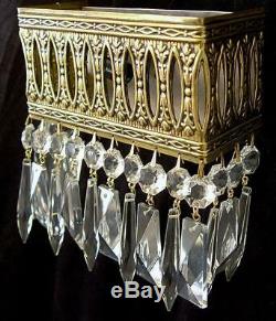 Rare! 7x 8 Vintage, Spanish, Brass, Crystal Wall Sconce 4 Available