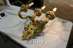 Rare Large Impresive Ornate 4 Arms Brass Or Bronze Wall Sconce Light Fixture