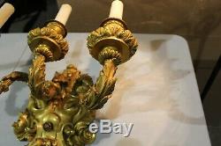 Rare Large Impresive Ornate 4 Arms Brass Or Bronze Wall Sconce Light Fixture