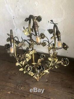Rare Pair Antique French Gilt Metal Wall Lights / Sconces. Formerly Gas. C1900