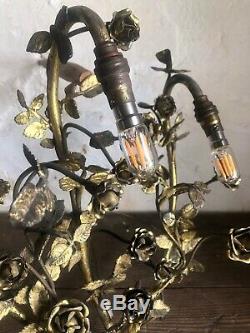 Rare Pair Antique French Gilt Metal Wall Lights / Sconces. Formerly Gas. C1900